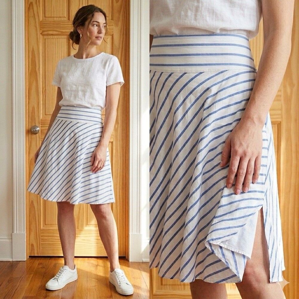 American Living Blue White Striped Skirt Size 8 Lined 100% Cotton A-Line Swing